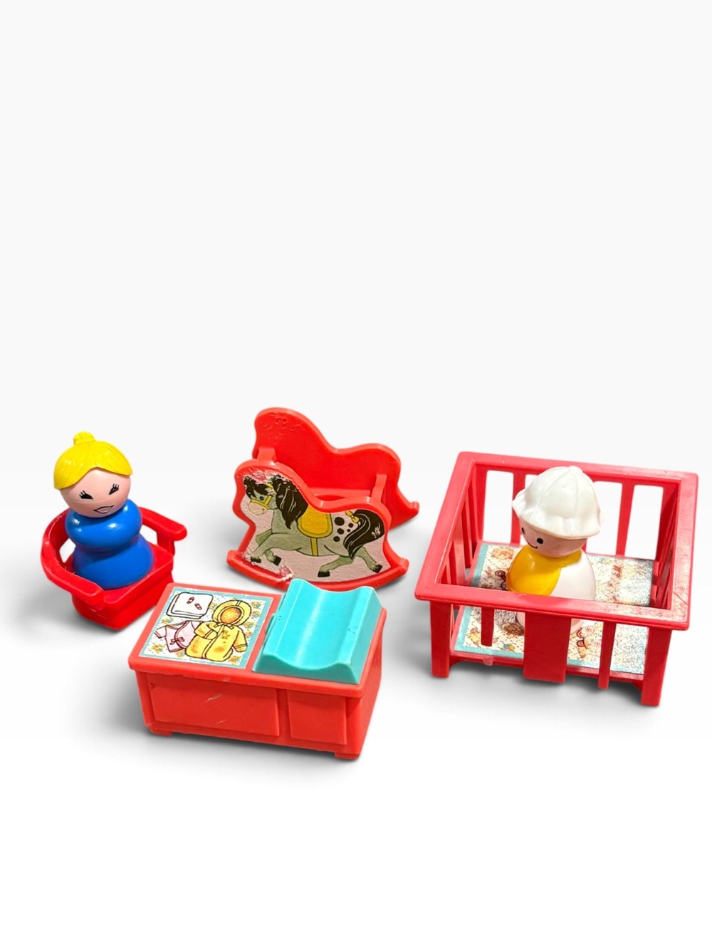 Vintage Fisher-Price Little People Dollhouse Nursery Playset W/ 2 Figures Baby &